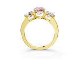 Yellow gold Fancy Pink Cushion Cut Diamond Three-Stone Ring with Prong Setting and Classic Band_125
