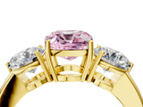 Yellow gold Fancy Pink Cushion Cut Diamond Three-Stone Ring with Prong Setting and Classic Band_126