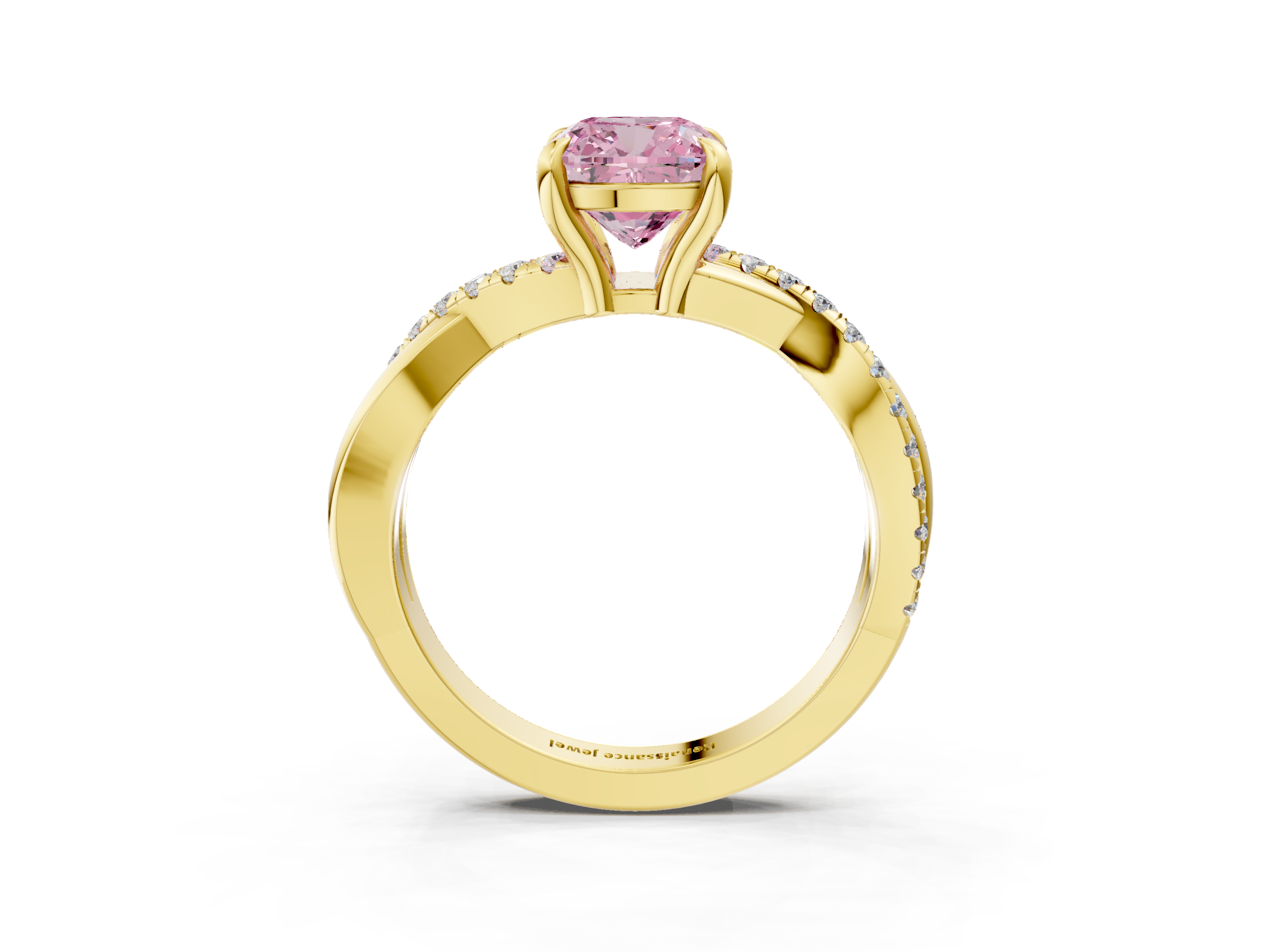 Yellow gold Fancy Pink Cushion  Cut Diamond Twist Band Solitaire with Prong Setting_10