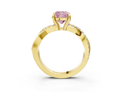 Yellow gold Fancy Pink Cushion  Cut Diamond Twist Band Solitaire with Prong Setting_10