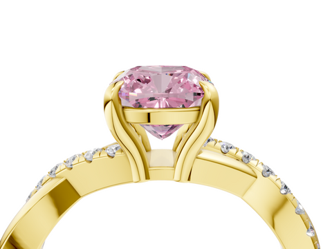 Yellow gold Fancy Pink Cushion  Cut Diamond Twist Band Solitaire with Prong Setting_11