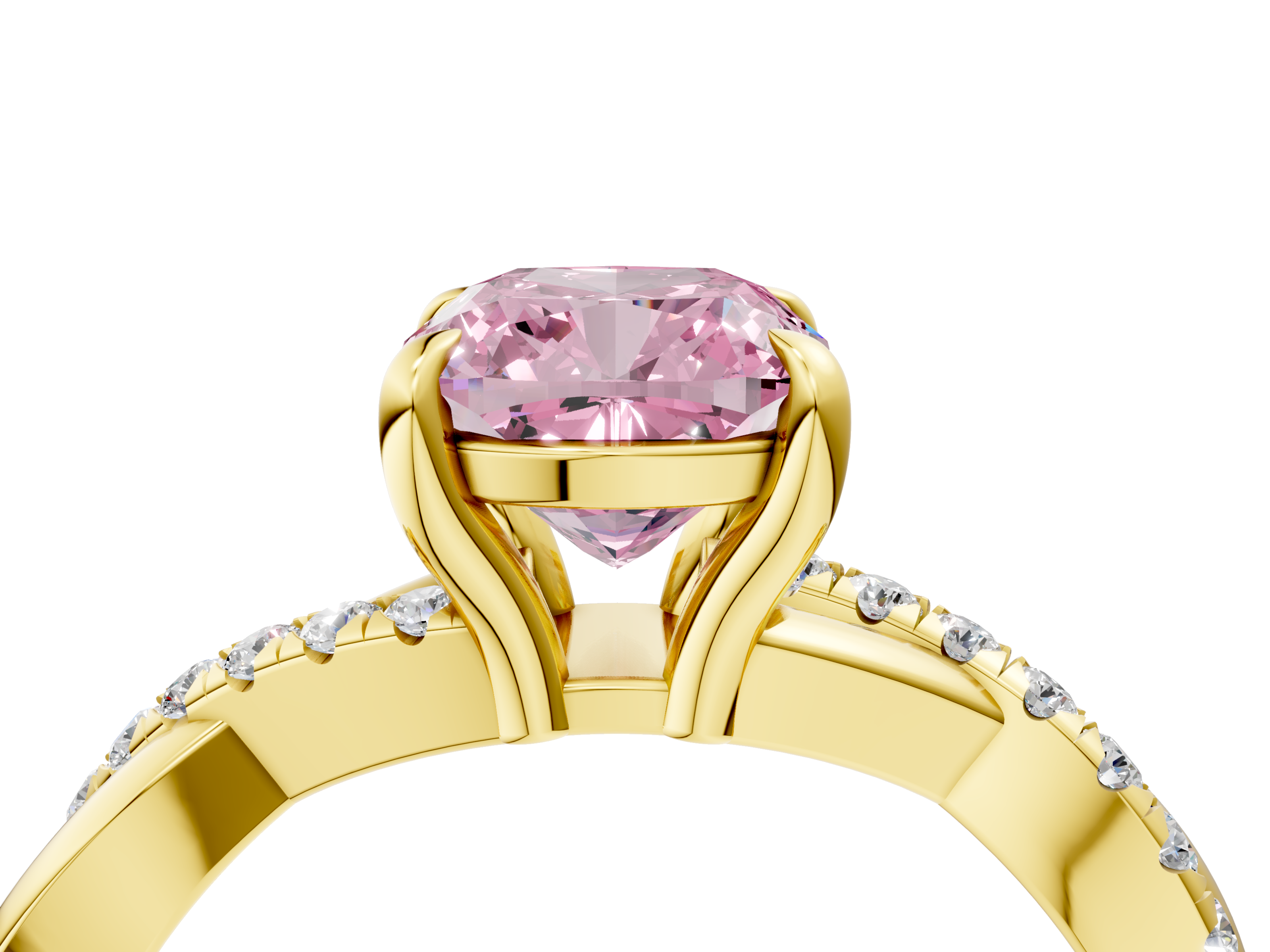 Yellow gold Fancy Pink Cushion  Cut Diamond Twist Band Solitaire with Prong Setting_12
