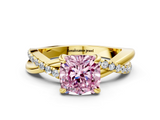 Yellow gold Fancy Pink Cushion  Cut Diamond Twist Band Solitaire with Prong Setting_25