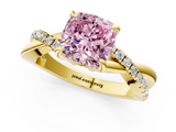 Yellow gold Fancy Pink Cushion  Cut Diamond Twist Band Solitaire with Prong Setting_26