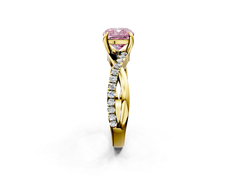 Yellow gold Fancy Pink Cushion  Cut Diamond Twist Band Solitaire with Prong Setting_9