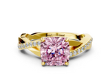 Yellow gold Fancy Pink Cushion  Cut Diamond Twisted Band Engagement Ring with Prong Setting_3