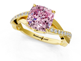 Yellow gold Fancy Pink Cushion  Cut Diamond Twisted Band Engagement Ring with Prong Setting_4