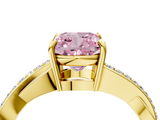 Yellow gold Fancy Pink Cushion  Cut Diamond Twisted Band Engagement Ring with Prong Setting_7