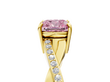 Yellow gold Fancy Pink Cushion  Cut Diamond Twisted Band Engagement Ring with Prong Setting_8
