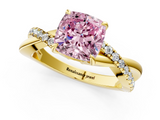 Yellow gold Fancy Pink Cushion  Cut Diamond Twisted Band with Pavé Setting and Four-Prong Setting_21