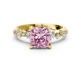 Yellow gold Fancy Pink Cushion  Cut Diamond Vine Band with Four-Prong Setting_56