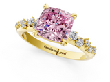 Yellow gold Fancy Pink Cushion  Cut Diamond Vine Band with Four-Prong Setting_57