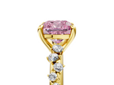 Yellow gold Fancy Pink Cushion  Cut Diamond Vine Band with Four-Prong Setting_61