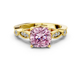 Yellow gold Fancy Pink Cushion  Cut Diamond with Milgrain Marquise and Bezel Accents on a Solitaire Band with Prong Setting_191
