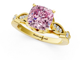 Yellow gold Fancy Pink Cushion  Cut Diamond with Milgrain Marquise and Bezel Accents on a Solitaire Band with Prong Setting_192
