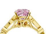 Yellow gold Fancy Pink Cushion  Cut Diamond with Milgrain Marquise and Bezel Accents on a Solitaire Band with Prong Setting_195