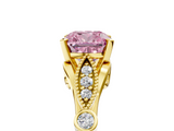 Yellow gold Fancy Pink Cushion  Cut Diamond with Milgrain Marquise and Bezel Accents on a Solitaire Band with Prong Setting_196