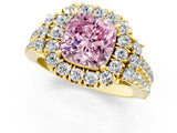 Yellow gold Fancy Pink Cushion  Cut Double Halo Diamond Engagement Ring with Pave Band and Four-Prong Setting 1