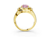 Yellow gold Fancy Pink Cushion  Cut Double Halo Diamond Engagement Ring with Pave Band and Four-Prong Setting 3