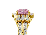 Yellow gold Fancy Pink Cushion  Cut Double Halo Diamond Engagement Ring with Pave Band and Four-Prong Setting 5