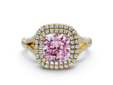 Yellow gold Fancy Pink Cushion  Cut Double Halo Split Shank Diamond Ring with Prong Setting_48