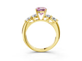 Yellow gold Fancy Pink Cushion  Cut Five-Stone Prong Set Diamond Ring with Classic Band_35