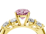 Yellow gold Fancy Pink Cushion  Cut Five-Stone Prong Set Diamond Ring with Classic Band_36