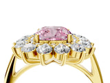 Yellow gold Fancy Pink Cushion Cut Halo Cluster Diamond Ring with Pave Band and Four-Prong Setting_16