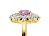 Yellow gold Fancy Pink Cushion Cut Halo Cluster Diamond Ring with Pave Band and Four-Prong Setting_17