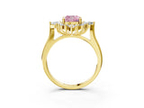 Yellow gold Fancy Pink Cushion Cut Halo Diamond Cluster Ring with Marquise and Round Stones on a White Gold Band with Prong Setting_3