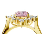 Yellow gold Fancy Pink Cushion Cut Halo Diamond Cluster Ring with Marquise and Round Stones on a White Gold Band with Prong Setting_4