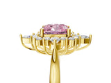 Yellow gold Fancy Pink Cushion Cut Halo Diamond Cluster Ring with Marquise and Round Stones on a White Gold Band with Prong Setting_5