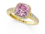 Yellow gold Fancy Pink Cushion  Cut Halo Diamond Engagement Ring with Pave Band and Four-Prong Setting_29