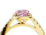 Yellow gold Fancy Pink Cushion  Cut Halo Diamond Engagement Ring with Pave Band and Four-Prong Setting_32