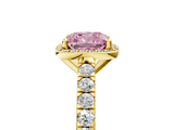 Yellow gold Fancy Pink Cushion  Cut Halo Diamond Engagement Ring with Pave Band and Four-Prong Setting_33