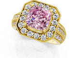 Yellow gold Fancy Pink Cushion Cut Halo Diamond Engagement Ring with Pave Split Shank and Four-Prong Setting_1