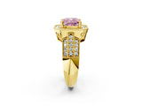 Yellow gold Fancy Pink Cushion Cut Halo Diamond Engagement Ring with Pave Split Shank and Four-Prong Setting_2