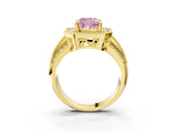 Yellow gold Fancy Pink Cushion Cut Halo Diamond Engagement Ring with Pave Split Shank and Four-Prong Setting_3