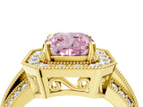 Yellow gold Fancy Pink Cushion Cut Halo Diamond Engagement Ring with Pave Split Shank and Four-Prong Setting_4