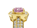 Yellow gold Fancy Pink Cushion Cut Halo Diamond Engagement Ring with Pave Split Shank and Four-Prong Setting_5