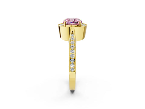 Yellow gold Fancy Pink Cushion Cut Halo Diamond Engagement Ring with Split Shank Band and Four-Prong Setting_2