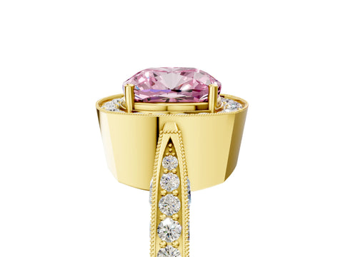 Yellow gold Fancy Pink Cushion Cut Halo Diamond Engagement Ring with Split Shank Band and Four-Prong Setting_5