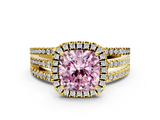 Yellow gold Fancy Pink Cushion  Cut Halo Diamond Engagement Ring with Split Shank and Four-Prong Setting_20