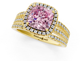 Yellow gold Fancy Pink Cushion  Cut Halo Diamond Engagement Ring with Split Shank and Four-Prong Setting_21