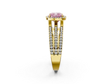 Yellow gold Fancy Pink Cushion  Cut Halo Diamond Engagement Ring with Split Shank and Four-Prong Setting_22