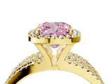 Yellow gold Fancy Pink Cushion  Cut Halo Diamond Engagement Ring with Split Shank and Four-Prong Setting_24