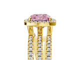 Yellow gold Fancy Pink Cushion  Cut Halo Diamond Engagement Ring with Split Shank and Four-Prong Setting_25