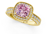Yellow gold Fancy Pink Cushion  Cut Halo Diamond Pave Band Ring with Four-Prong Setting_47