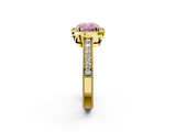 Yellow gold Fancy Pink Cushion  Cut Halo Diamond Pave Band Ring with Four-Prong Setting_48