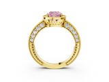 Yellow gold Fancy Pink Cushion  Cut Halo Diamond Pave Band Ring with Four-Prong Setting_49